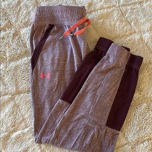Under Armour Purple Track Pants with Elastic Waistband and Adjustable Fit